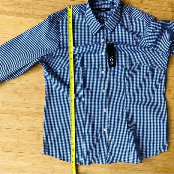ICO Long Sleeve Blue/White Gingham Button Up Top Shirt - Picture 8 of 10